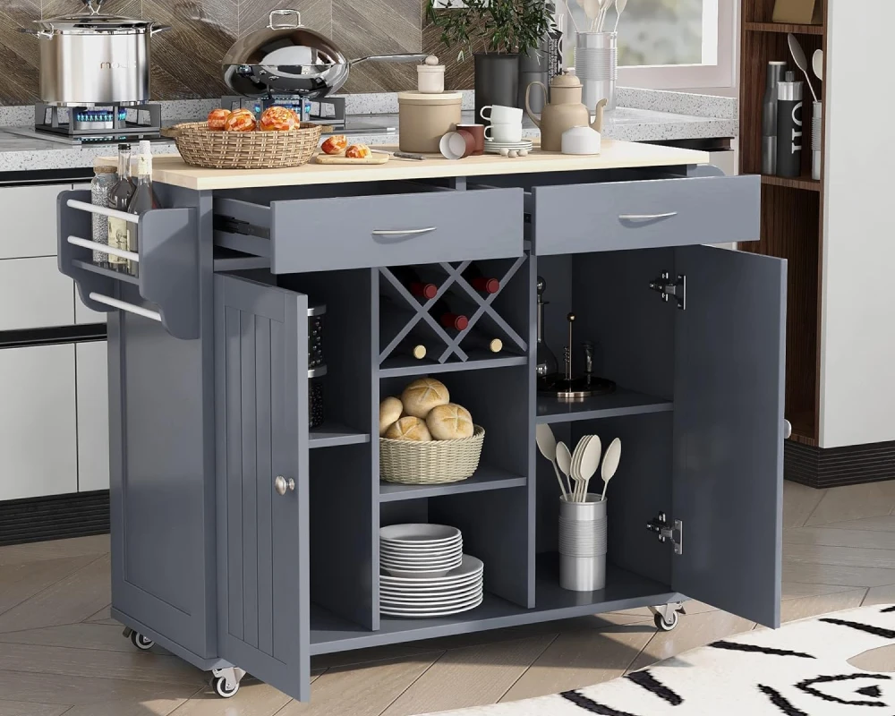 kitchen island with shelves