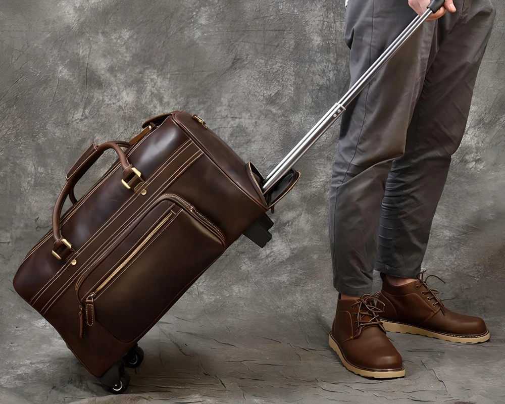 mens leather carry on travel bag