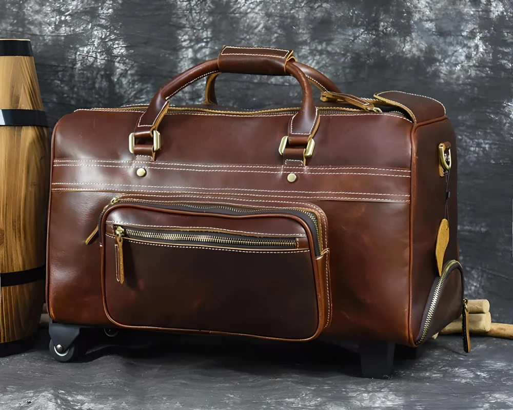 mens black leather carry on bag